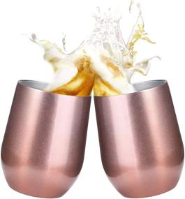 img 2 attached to Set Of 2 Rose Gold Insulated Wine Tumblers With Lids, 12Oz Double Wall Stainless Steel Stemless Glasses, Includes Straws And Brush, Perfect For Champagne, Cocktails, Beer, And Office Use
