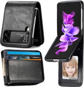 img 4 attached to LINYUNE For Samsung Galaxy Z Flip 3 Case Wallet Case With Card Holder, Slim Fit Premium PU Leather + Hard PC Protective Flip Phone Cover For Samsung Galaxy Z Flip 3 5G 2021 - Black