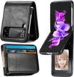 linyune for samsung galaxy z flip 3 case wallet case with card holder, slim fit premium pu leather + hard pc protective flip phone cover for samsung galaxy z flip 3 5g 2021 - black logo