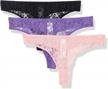 mae women's standard lace and mesh thong, 3 pack logo