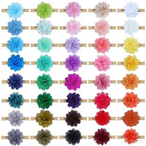 img 2 attached to 🌸 ALinmo 40 Pack 2-inch Chiffon Flower Headbands: Elastic Nylon Hair Accessories for Baby Girls, Newborns, Infants, Toddlers, and Kids