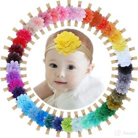 img 4 attached to 🌸 ALinmo 40 Pack 2-inch Chiffon Flower Headbands: Elastic Nylon Hair Accessories for Baby Girls, Newborns, Infants, Toddlers, and Kids