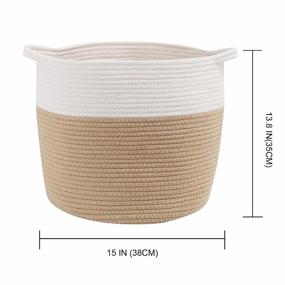 img 2 attached to 🧺 Baby Large Toy Storage Baskets: Mecaly Woven Laundry Hamper 15 x 15 x 13.8 - Cotton Rope Round Blanket Storage - Ideal for Living Room, Bedroom, Bathroom - Premium White & Khai Design