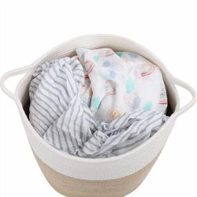 img 1 attached to 🧺 Baby Large Toy Storage Baskets: Mecaly Woven Laundry Hamper 15 x 15 x 13.8 - Cotton Rope Round Blanket Storage - Ideal for Living Room, Bedroom, Bathroom - Premium White & Khai Design