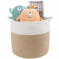 🧺 baby large toy storage baskets: mecaly woven laundry hamper 15 x 15 x 13.8 - cotton rope round blanket storage - ideal for living room, bedroom, bathroom - premium white & khai design логотип