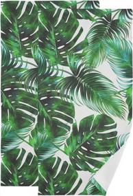 img 4 attached to Set Of 2 Green Jungle Floral Hand Towels - Tropical Palm Leaves Design - Soft Absorbent Guest Bath Towels - Ideal For Kitchen, Spa, And Bathroom Decorations - 16X30 Inches