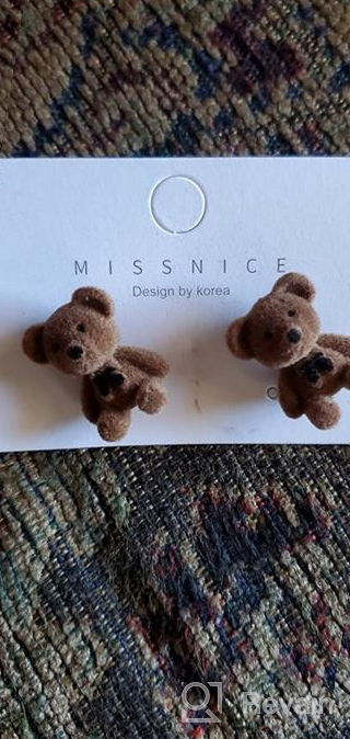 img 1 attached to 🐻 Fashionable Cute Flocking Bow Bear Stud Earrings for Women and Girls - Animal-inspired Dainty Danglers! review by Rachel Polk