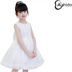img 3 attached to Ivory Lace Sleeveless Princess Gown For Flower Girls - Azhido Embroidered Dress With Bowknot Detailing