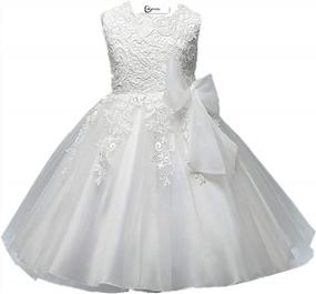 img 4 attached to Ivory Lace Sleeveless Princess Gown For Flower Girls - Azhido Embroidered Dress With Bowknot Detailing