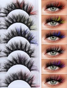 img 2 attached to Get Festive With Colored Lashes: Lanflower'S Fluffy Faux Mink Christmas Lashes - 6 Pairs Of White And Pink Wispy Soft Fake Eyelashes