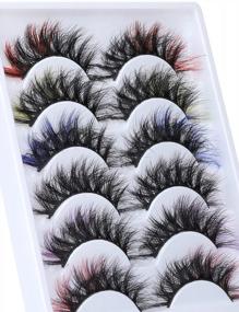 img 1 attached to Get Festive With Colored Lashes: Lanflower'S Fluffy Faux Mink Christmas Lashes - 6 Pairs Of White And Pink Wispy Soft Fake Eyelashes