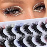 get festive with colored lashes: lanflower's fluffy faux mink christmas lashes - 6 pairs of white and pink wispy soft fake eyelashes logo