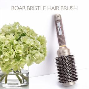 img 3 attached to Boar Hair Round Brush 2 Inch | Professional Ceramic Barrel Hair Brush With Boar Bristle For Women | Medium Length Blow Drying & Flip Styling