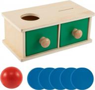 montessori wooden coin matching box with 2 drawers - 2-in-1 object permanence toy with 5 coins and 1 ball for preschool learning and educational gifts for infants and toddlers logo
