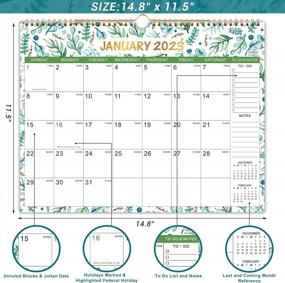 img 1 attached to 📅 2023-2024 Classic Wall Calendar - Monthly Calendar from January 2023 to June 2024, Large Size 15" x 11.5" with Thick Paper, Twin-Wire Binding, Hanging Hook, Ruled Blocks, and Julian Dates - Green Leaf Design