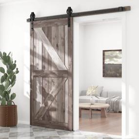 img 3 attached to Upgrade Your Home With SKYSEN 7FT Single Sliding Barn Door Hardware Kit - Smooth, Quiet & Easy To Install - 4FT To 13FT Available - Sturdy 1/4” Thick Material - Stylish Black Big Wheel Design