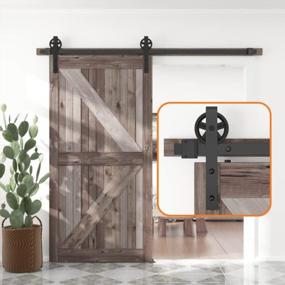 img 4 attached to Upgrade Your Home With SKYSEN 7FT Single Sliding Barn Door Hardware Kit - Smooth, Quiet & Easy To Install - 4FT To 13FT Available - Sturdy 1/4” Thick Material - Stylish Black Big Wheel Design