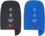 🔑 soft silicone 4 buttons smart key fob cover remote keyless entry bag for hyundai elantra sonata veloster, kia sportage soul sorento forte (black blue, pack of 2) логотип