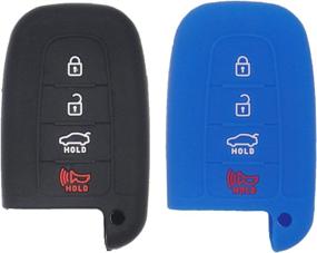 img 4 attached to 🔑 Soft Silicone 4 Buttons Smart Key Fob Cover Remote Keyless Entry Bag for Hyundai Elantra Sonata Veloster, Kia Sportage Soul Sorento Forte (Black Blue, Pack of 2)