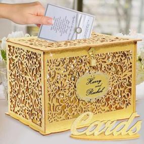img 4 attached to 🎁 Premium Gold Glitter Wedding Card Box with Lock for Reception, OurWarm Wooden Money Holder Gift Box - Perfect Rustic Decorations for Weddings, Anniversaries, Showers, Birthdays & Graduations