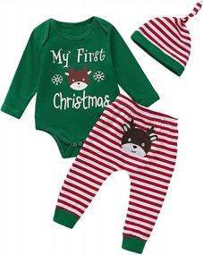 img 4 attached to Adorable Baby Boy'S First Christmas Outfit With Deer Decoration And Headband – Ideal Xmas Gift Set In Green For 3-6 Month Olds
