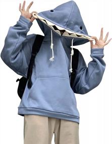img 4 attached to Blue Kawaii Cute Shark Hoodie: Long-Sleeve Animal Shape Hooded Pullover Sweatshirt For Women