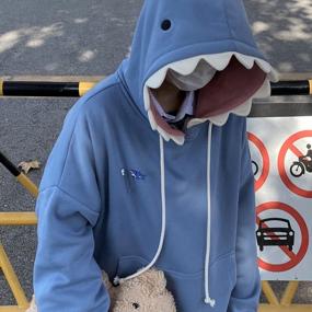 img 1 attached to Blue Kawaii Cute Shark Hoodie: Long-Sleeve Animal Shape Hooded Pullover Sweatshirt For Women