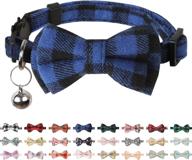 blue banmoder cat collar breakaway with cute bow tie and bell - personalized, adjustable kitten safety collars with cute plaid &amp; flower patterns - ideal 1 or 2 pack gift logo