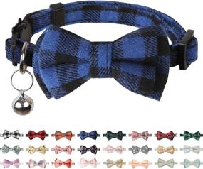 img 4 attached to Blue BANMODER Cat Collar Breakaway with Cute Bow Tie and Bell - Personalized, Adjustable Kitten Safety Collars with Cute Plaid &amp; Flower Patterns - Ideal 1 or 2 Pack Gift