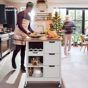 img 2 attached to Кухонная тележка YITAHOME на колесиках с местом для хранения и 3 ящиками - идеально подходит для дома и столовой