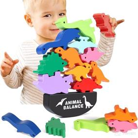 img 4 attached to 🦖 Montessori Wooden Dinosaur Stacking Toys for 1 2 3+ Year Old Boys, Educational Dinosaur Blocks for 2+ Year Olds, Toddler Wood Toys for Boys and Girls 1-3 Years