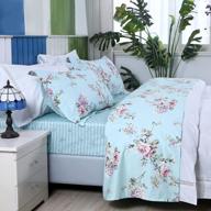 превратите свою двуспальную кровать xl с комплектом постельного белья fadfay с потертым цветочным рисунком - 100% хлопок, винтажный сине-зеленый дизайн, простыня с глубоким карманом, идеально подходит для комнат в общежитии! логотип