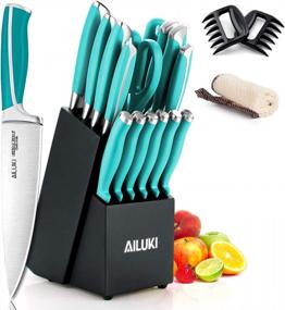 img 4 attached to 18 Piece Kitchen Knife Set With Block Wooden And Sharpener - Professional High Carbon German Stainless Steel Chef Knife Set, Ultra Sharp Full Tang Forged Blue Knives