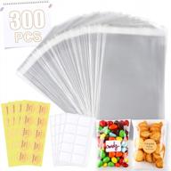 🎁 300 clear resealable cellophane bags (4x6 inches) with 40 self-adhesive blank labels and 40 thank you stickers - ideal for bakery, candle, soap, cookie packaging logo