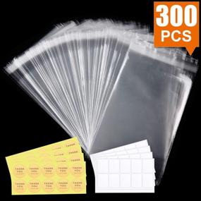 img 3 attached to 🎁 300 Clear Resealable Cellophane Bags (4x6 inches) with 40 Self-adhesive Blank Labels and 40 Thank You Stickers - Ideal for Bakery, Candle, Soap, Cookie Packaging