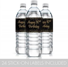 img 2 attached to Мерцающий праздник: 24 черно-золотых этикетки для бутылок с водой на вечеринку по случаю 90-летия