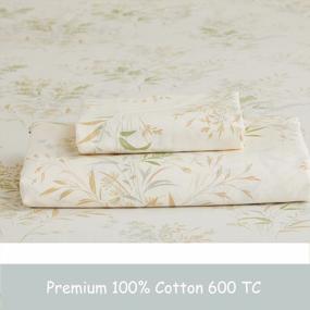 img 1 attached to FADFAY Premium 600 TC Floral Leaves Queen Bed Sheet Set - Soft, Deep Pocket, Printed In Botanical Pastel With Green & Cream Colours