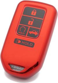 img 4 attached to Royalfox(TM) Soft TPU Smart 4 5 Buttons Keyless Remote Key Fob Case Cover Compatible With Honda Accord Civic Fit Pilot Odyssey CRV Clarity CRZ HRV Ridgeline EX EXL Touring (Red)