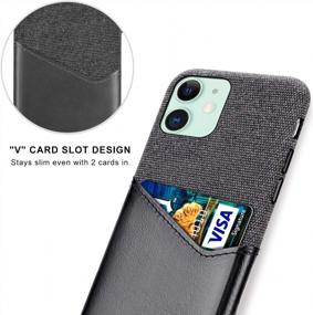 img 1 attached to Sea Island Cotton Series Lopie Slim Card Case For IPhone 12 Mini (5.4") - Black Fabric Protection Cover With Leather Card Slot Design And Phone Holder