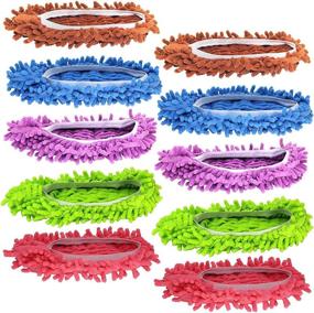 img 4 attached to 🧦 Keeytaa 10 Pcs Microfiber Mop Slippers - Reusable, Washable Foot Dusters for Efficiently Cleaning Floors in House, Office, Bathroom, and Kitchen