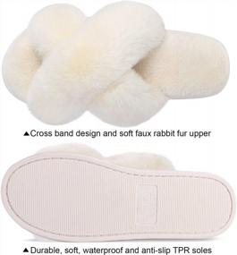 img 3 attached to Women'S Cross Band Slippers Fuzzy Soft House Slippers Plush Furry Warm Cozy Open Toe Fluffy Home Shoes Comfy Winter Indoor Outdoor Slip On Breathable
