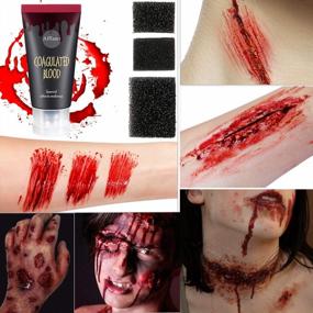 img 1 attached to Special Effects FX Halloween Makeup Set,Afflano Nose & Scar Wax 60G+Coagulated Blood+Stipple Sponge*3+Spatula+Skin Wax Extension Oil,Festival Stage Theatrical Wound Modeling Scar-For Black Skin-12 Kit