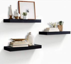 img 4 attached to Decorate Your Home With AHDECOR'S Stylish Black Floating Wall Shelves - Set Of 3 Wide Panel Ledge Shelves For Various Rooms!