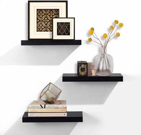 img 2 attached to Decorate Your Home With AHDECOR'S Stylish Black Floating Wall Shelves - Set Of 3 Wide Panel Ledge Shelves For Various Rooms!