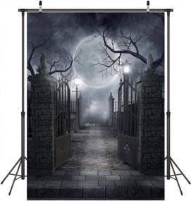 img 4 attached to 5X7Ft Halloween Horror Backdrop: Iron Gate, Moonlit Black Night, Abandoned Manor Photography Background Vinyl | LYWYGG CP-52-0507