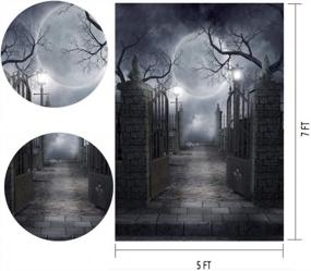 img 2 attached to 5X7Ft Halloween Horror Backdrop: Iron Gate, Moonlit Black Night, Abandoned Manor Photography Background Vinyl | LYWYGG CP-52-0507