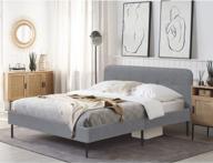 yoleny 63 ''серый льняной мягкий каркас кровати размера "queen-size" с стеганым изголовьем на пуговицах и деревянными планками - полный набор мебели для спальни логотип