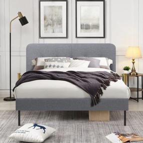img 1 attached to YOLENY 63'' Gray Linen Upholstered Queen Bed Frame With Button Tufted Headboard And Wooden Slats - Complete Bedroom Furniture Set