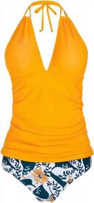 img 4 attached to Yonique Women'S V-Neck Halter Tankini With Bikini Bottoms - Two Piece Bathing Suit For Tummy Control And Style