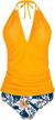 yonique women's v-neck halter tankini with bikini bottoms - two piece bathing suit for tummy control and style logo
